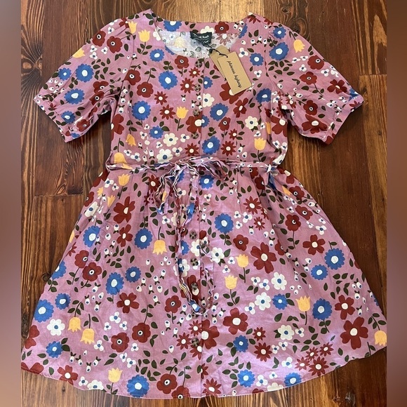 MODCLOTH x PRINCESS HIGHWAY Mauve Floral A-Line Button Down Dress with belt NWT - Picture 4 of 9